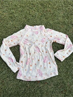 EGG BY Susan Lazar Kids White Unicorn Print Long-Sleeve Swim Shirt 3Y